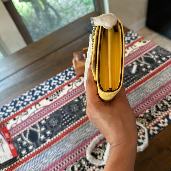 DKNY Gia Wallet on a Silver Chain Convertible Crossbody Yellow Leather NWT - Picture 8 of 11